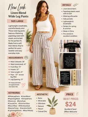 New Look White and Blue Striped Linen-Blend Men’s Pants